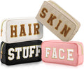 Preppy Makeup Bags Chenille Letter Stuff Bag Nylon Cosmetic Pouch Cases with Zipper for Women Travel Toiletry(Cute Color,Classic,4 Pcs) by Cunno