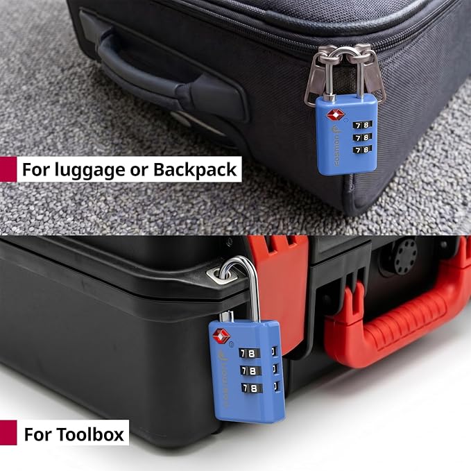 Fosmon TSA Approved Locks for Luggage. Suitcase Locks with Open Alert Indicator, 3 Digit Combination Padlock with Alloy Body for Travel, Backpack Zipper Anti Theft, Locker, Gym, Gun Case- Blue 2 Pack - Image 7
