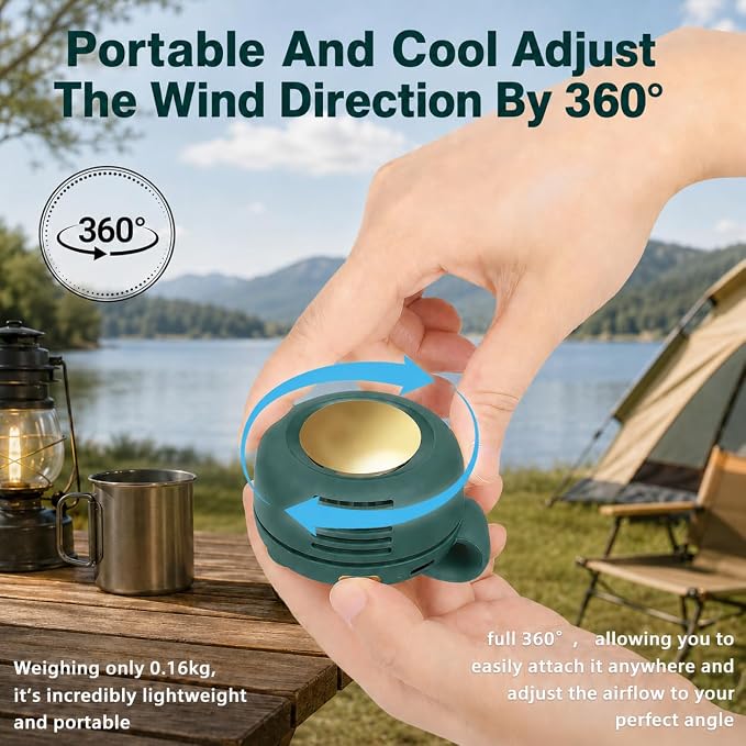 Portable Silent Mini Bladeless Fan Clip On, Small Fan Clip on for Shirt & Waist, Adjustable 3-Speed Suspended Whirlwind Fans, For Outdoor & Travel & Office, Travel Accessories (1, green) - Image 7