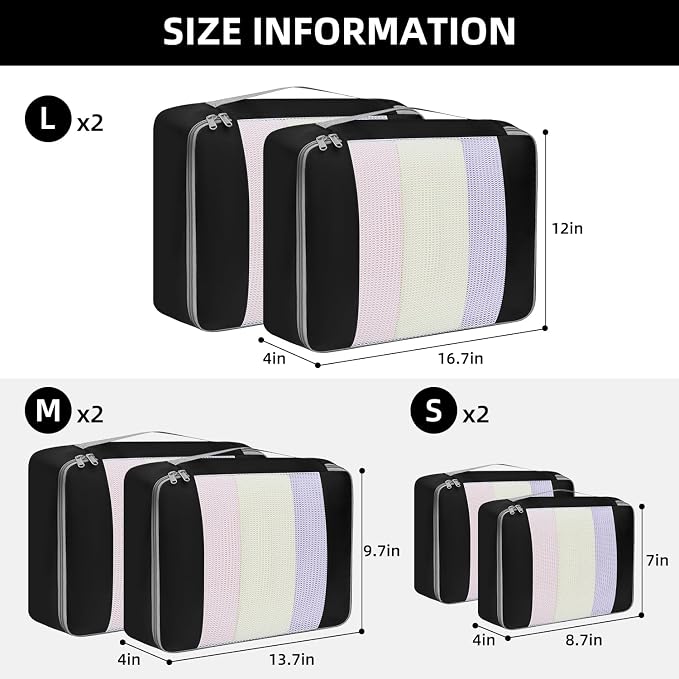 BAGAIL 6 Set/8 Set/10 Set Packing Cubes Various Sizes Packing Organizer for Travel Accessories Luggage Carry On Suitcase - Image 3