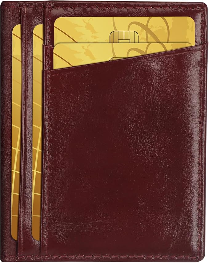 Unaone Slim Minimalist Wallet - Premium Leather RFID Blocking Front Pocket Wallets with 8 Card Slots and 2 ID Window, Wine Red by Unaone