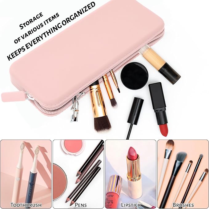 Travel Makeup Brush Holder, Silicone Makeup Brush Bag with Zipper Closure, Makeup Brushes Organizer Case Washable Makeup Pouch Holder Case for Daily, Work, Essentials（Pink） - Image 2