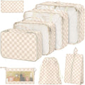 8 Set Packing Cubes for Suitcases,Packing Cube with Shoe, Cosmetics, Clothing, and Accessories Bags Packing Cubes for Travel Luggage Organizer Women Men(Khaki Grid-A) by Hatisan