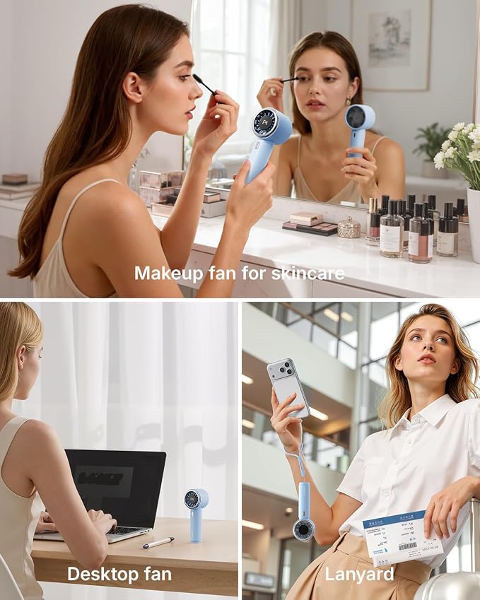 SWEETFULL Portable Handheld Fan, Mini Rechargeable Personal Hand Fan | Strong Airflow, Up to 12H, Pocket-Sized, 5 Speeds, Quiet Cooling Travel Essentials, Cute Gifts for Women, Girls, Lash, Makeup - Image 6