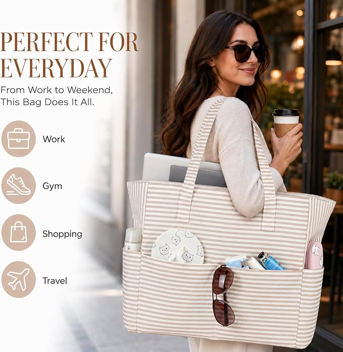 LEDAOU Large Beach Bag for Women, Waterproof Sandproof Tote Bag with Zipper | 36L Pool and Swim bag with Zipper, Wet/Dry pocket and 7 Pockets for Beach Days, Cruises, Vacations and Family travel - Image 4