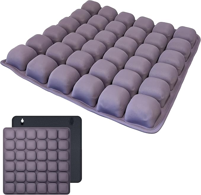 Inflatable 3D Travel Cushion for Airplane, Tailbone Pain Relief Seat Pad with Ergonomic Support, Anti-Slip Bottom, Built-in Pump & Carry Bag for Travel/Office/Car – 36 Air Cells, Purple by HAFITH