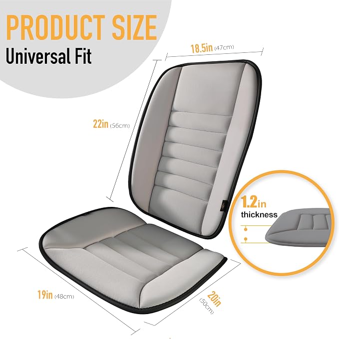 kingphenix Car Seat Cushion with Back Support Pillow, Memory Foam, Gray | Memory Foam Car Cushion for Long Driving, Truck, Office Chair, Tailbone and Lower Back Support - Image 7