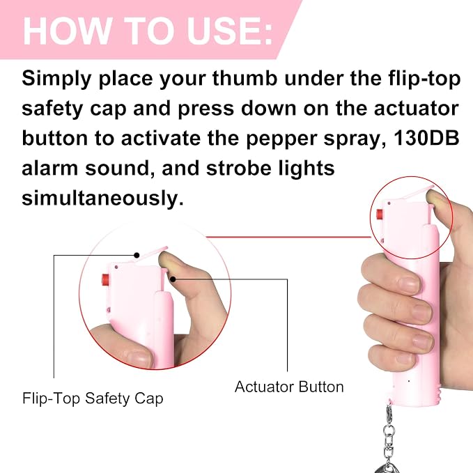 3-in-1 Personal Alarm for Women Self Defence Set with Pepper Spray, Max Strength Pepper Gel & 130 dB Safety Alarm & Red Led Lights, Canister Replaceable & Flip-top Safety Cap & UV Marking Dye - Image 5