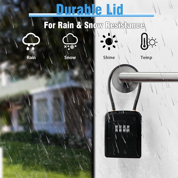 4 Digit Combination Key Lock Box, Portable Key Safe with Removable Cable, Resettable Waterproof Key Storage Box for Outdoor Door Knob Mount, Ideal for Airbnb, Home, Garage, Office & Vacation Rental - Image 7