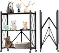 3 Tier Foldable Storage Shelf with Wheels Garage Shelving | Unit Loads 550 LBS, Metal Steel Collapsible Shelves, Rolling Standing Utility Rack for Kitchen, Pantry, Office, Black by YUANJIMI