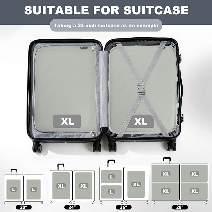 Compression Packing Cubes Travel Packing Suitcase Organizer Bags, Grey | Heavy Duty Expandable Travel Cubes for Packing Luggage Organizer Bags Compression Bags for Travel Essentials - Image 4