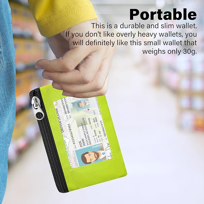 Minimalist RFID Blocking Wallet with 2 Zip Pockets and Lanyard, Water Resistant ID Case with Key Ring and Cards Badge Holder, Coin Purse Pouch for Men and Women Travel Sports -BU+GN - Image 6