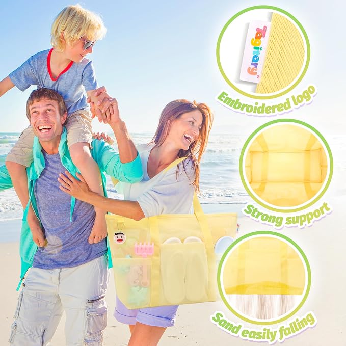 Tagitary Mesh Beach Bag with Zipper Large Beach Tote Waterproof Sandproof with 8 Pockets for Toys Pool Bag Beach Accessories - Image 2