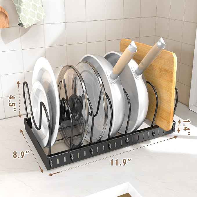 2PACK Pot Lid Organizers Inside Cabinet for Kitchen, Pots and Pans Organizer Under Cabinet with 16 Adjustable Dividers, Countertop Lid Holder, Rust-Resistant, Tool-Free Installation, Easy to Clean - Image 5