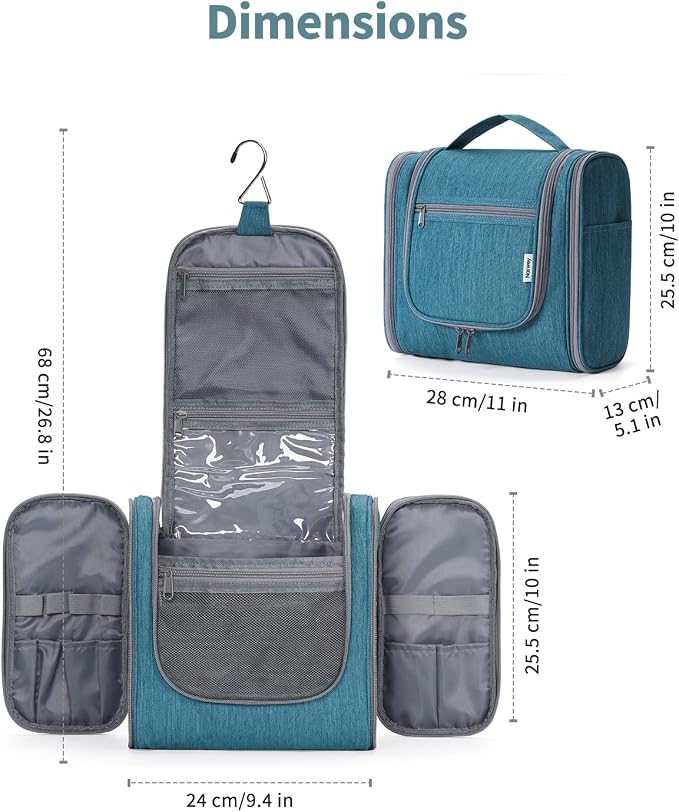 Narwey Hanging Toiletry Bag for Women Travel Makeup Bag Organizer Toiletries Bag Men for Cosmetics Essentials Accessories (Large, Teal) - Image 5