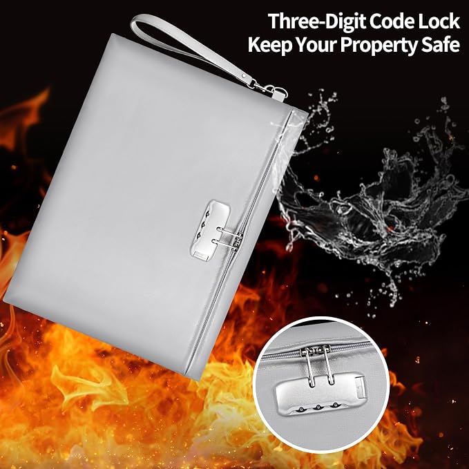 Fireproof Document Bag with Lock,Waterproof Money Pouch,14.3"x10.2" | Zipper Closure, Portable Safe Storage for Letter Size Files, Cash, Cell Phone, Tablet, Credit Card, Passport, Gray - Image 4