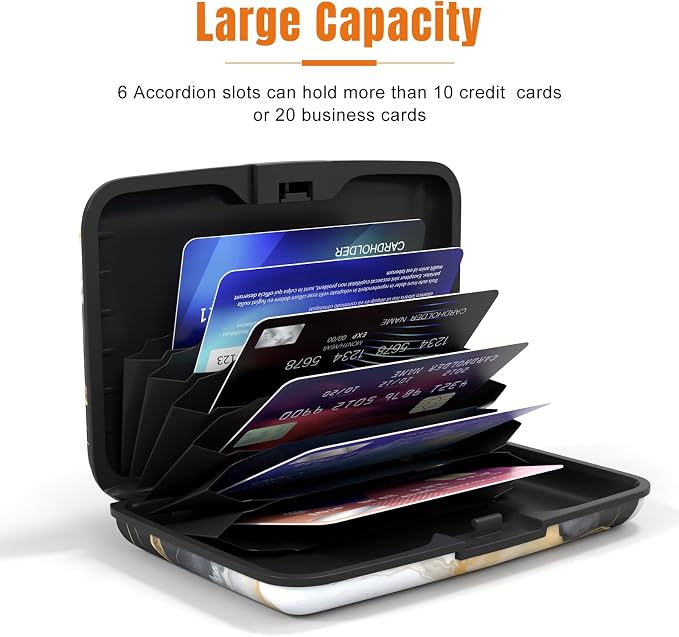 Rimilak Aluminuml Credit Card Holder,Grey Black Mable | Mini Credit Card Wallet RFID Blocking Slim Metal Hard Case for Women Men - Image 4