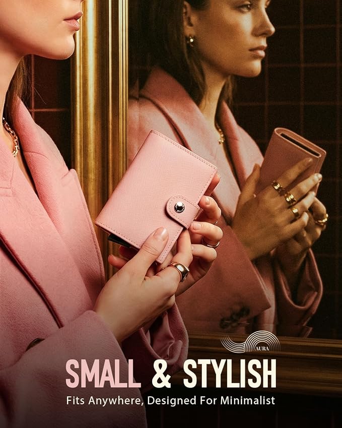 Women Wallet RFID Blocking Wallet for Women, Slim Small Size, Top Grain Leather, Pop up Credit Card Holder, Trifold, Minimalist, Pink Saffiano 9-11 Cards Capacity ID Window Cash Pocket,Gift for Her - Image 2