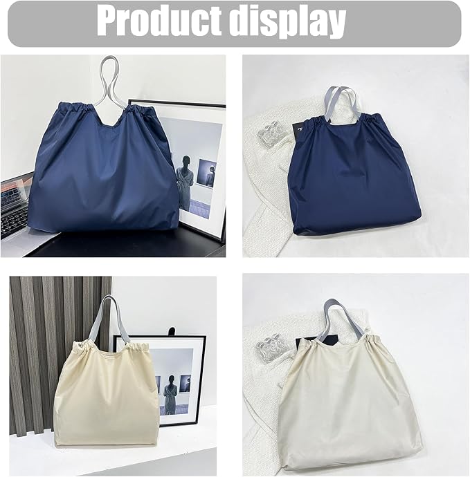 2 PC Foldable Reusable Shopping Bags - 210D Nylon Waterproof Grocery Tote Bag with Drawstring Mouth & Reinforced Handle - Image 5