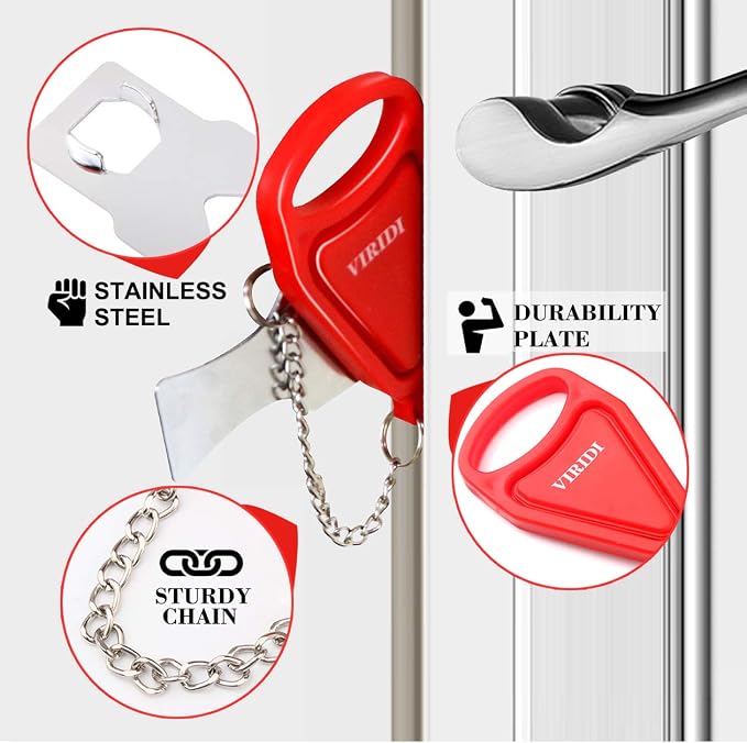 Hotel Door Lock, Portable for Travel Airbnb Apartment, No-Drill Security | Stainless Steel, 4.2oz, No-Tool Install, Inward Door, Rustproof, Compact, for Hotel, Dorm, Rental - Image 3