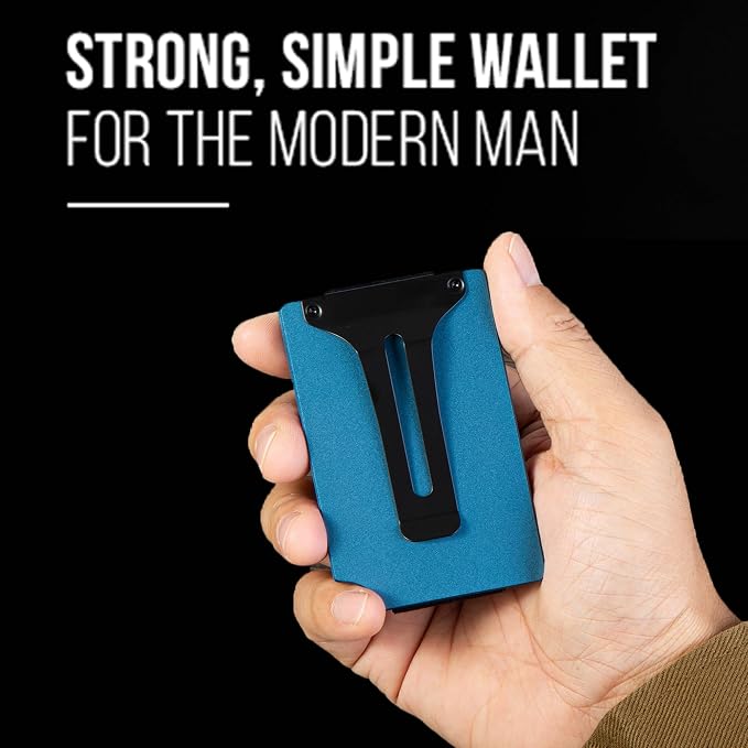 Slim Wallet for Men,RFID Blocking Minimalist Metal Wallet, Money Clip/Cash Holder, Front Pocket Aluminum Credit Card Holder, Ideal Gift for Men,Matt Dark Blue - Image 3