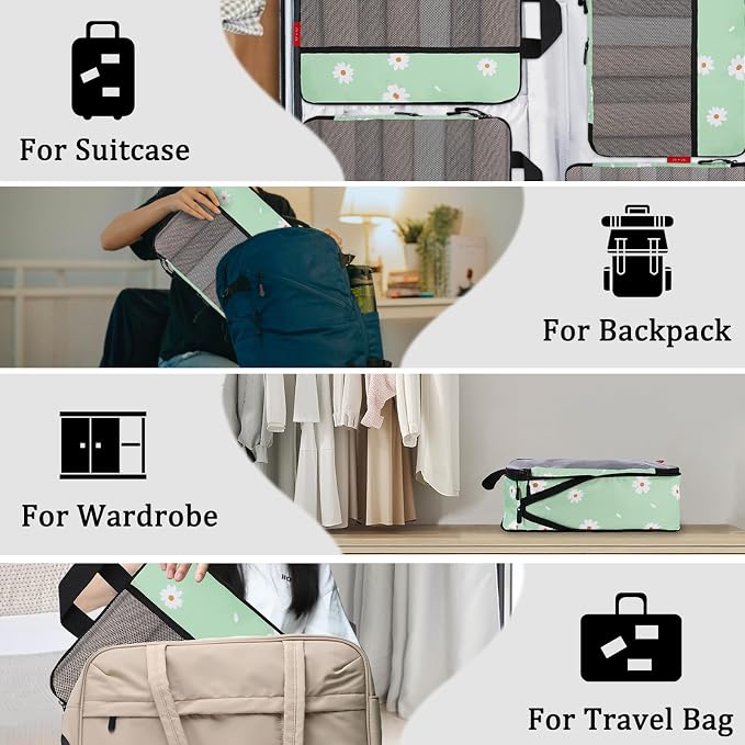 U+U 4 Set Compression Packing Cubes, Travel Organizers (Daisy) | Space-Saving & Lightweight Travel - Image 7