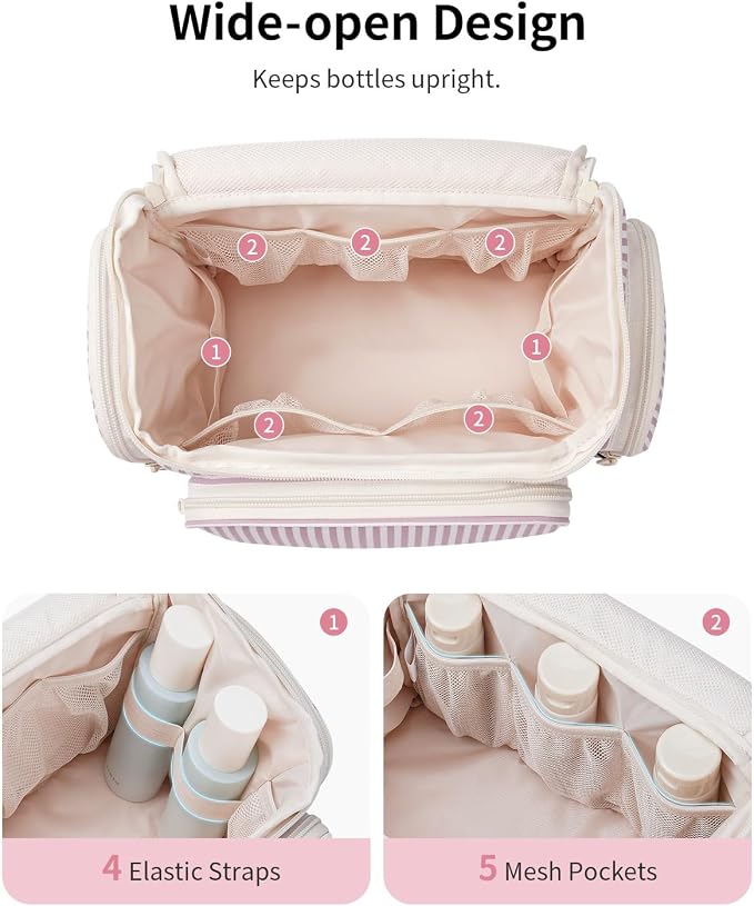 Narwey Hanging Travel Toiletry Bag for Women, Large Makeup Cosmetic Bag | Wide Open, Organized Pocket, Dry Wet Separation, Portable Bathroom Travel Bag for Full Size Toiletries, Vivid Pattern, Gifts - Image 4
