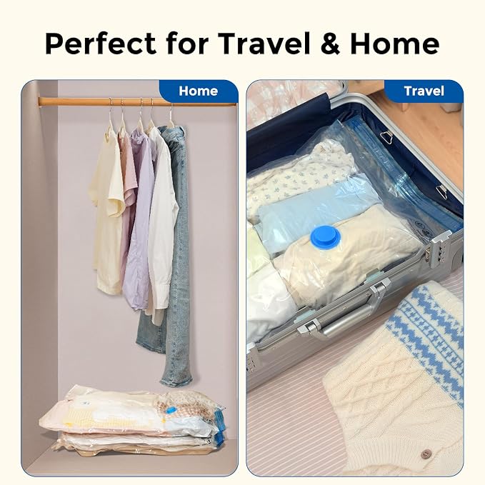 ETENWOLF 12 Combo Vacuum Storage Bags for Travel with Wireless Pump | Vacuum Seal Bags for Clothing Travel, Compression Packing Bags for Clothes and Blankets, Space Saver Bags in Carry-On Sizes - Image 3