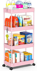 SPACEKEEPER 4 Tier Rolling Cart, Bathroom Cart Organizer with Wheels, Pink | Mobile Storage Cart for Laundry Room Organization,Kitchen,Office,Bathroom, Utility Cart for Snack,Craft,Art,Makeup,Nail,Toys by SPACEKEEPER