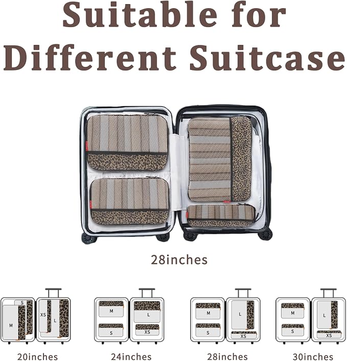 U+U 4 Set Compression Packing Cubes - Ultralight Travel Cubes (Leopard) | Space-Saving & Lightweight Travel - Image 7