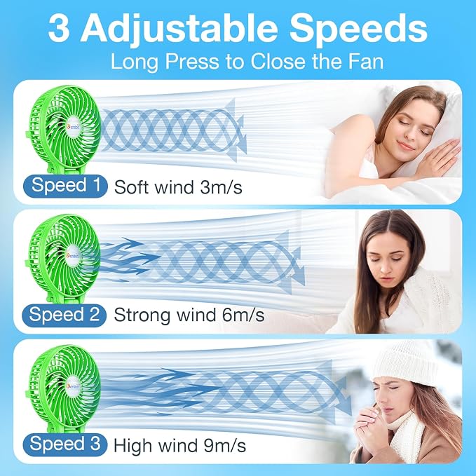 VersionTECH. Portable Handheld Fan, Powerful+Durable+4000mAh+180° Foldable, Mini Table Fans with USB Rechargeable Battery Operated Cooling Accessories for Personal Use, Travel, Office Green - Image 4