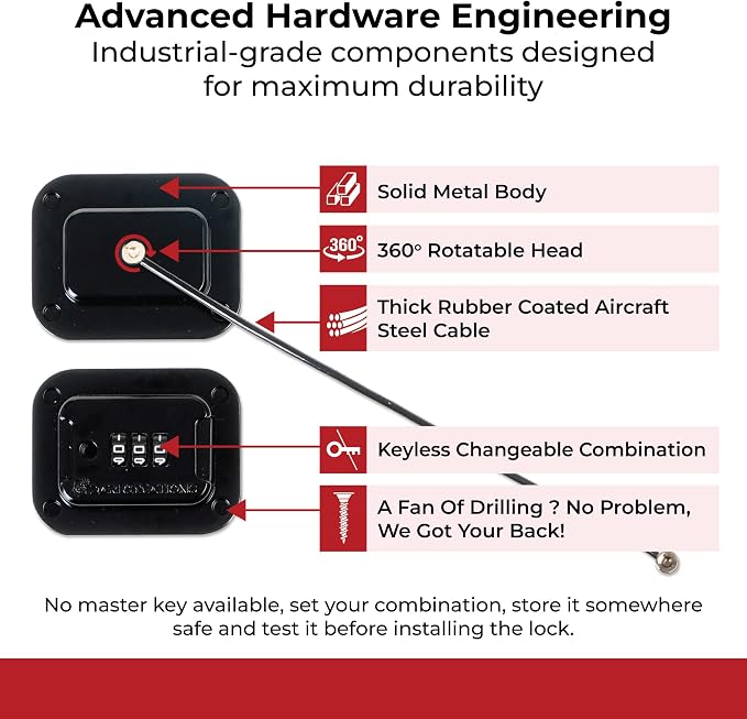 Heavy Duty Metal Refrigerator Lock Keyless Combination Security for Fridge, Freezer, Mini Fridge, Cabinet No Drill, Adhesive, Black - Image 3
