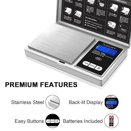 Fuzion Pocket Gram Scale - 1000g/0.1g Digital Mini Travel Food Scale | Easy of Use, LCD Display, Tare Function, 6 Modes Ounces Grains, Batteries Included - Image 3