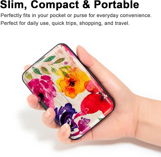 Credit Card Holder, Metal Card Wallet RFID Blocking Mini Slim Aluminum Business Hard Card Case for Women Men (A Watercolor Flowers) - Image 2