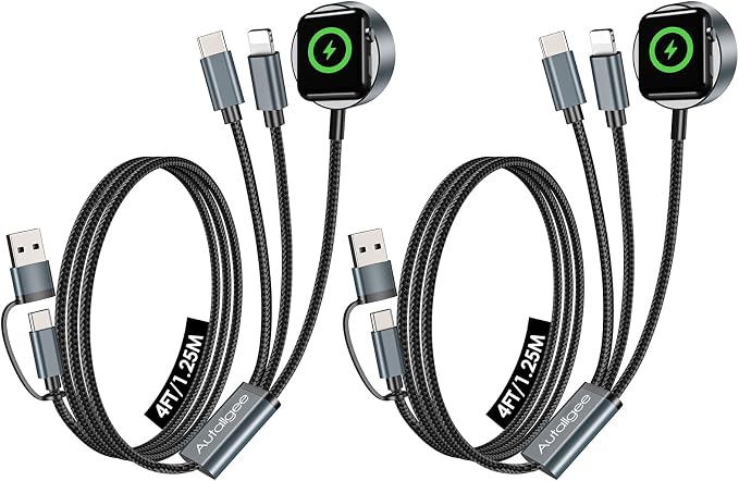 2Pack Travel Essentials for Apple Watch Charger,3 in 2 Charging Cable ﻿ | 4FT Multi Charging Cable Cord,Vacation Camping RV Essentials Portable Designed for iWatch &iPhone 17-11 by Autallgee