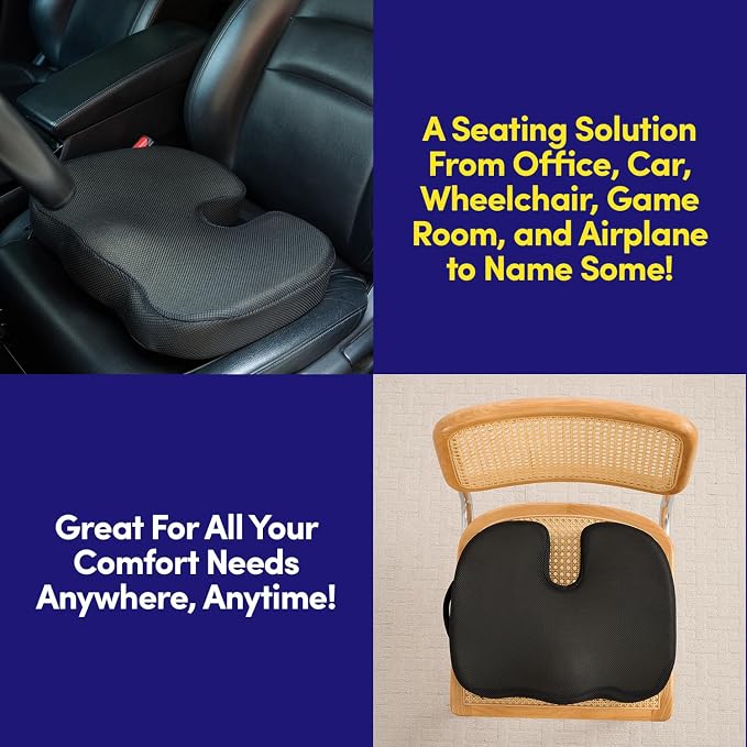 Office Chair Cushion Seat Cushion for Long Sitting ✅– Ergonomic CertiPUR-US® Memory Foam Non Slip Seat Pad for Desk, Car, Travel, Stadium, Bleachers & Airplane ✅– Tailbone Support Pillow - Image 7
