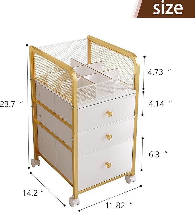 Rolling Makeup Organizer Cart with 3 Drawers Under Desk Storage | Vanity Cart Bathroom Storage Cart Cosmetic Vanity Display Cases Holder for Nail Polish Brush Hair Tool - Image 2