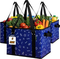 Reusable Grocery Bags (3 Pack) - Heavy Duty Foldable Tote Bags with Long Handles & Hard Bottom - Large Reusable Shopping Bags, Box-Shaped Grocery Totes Hold Up to 65 lbs, Stand Up & Fold Flat by LALABAG