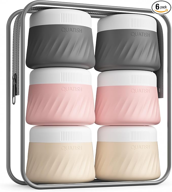 Quatish 6 Pack Travel Size Containers for Toiletries, 2oz, Dusty Pink | Leakproof, TSA Approved Silicone Jars, Easy to Clean, Portable Travel Essentials for Lotion Cosmetics Medicines and Jewelry by Quatish