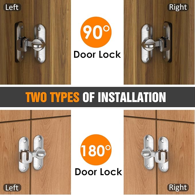 90/180 Degree Flip BarnDoor Lock, Small Door Latch, Silver 2 PCS | Heavy Duty Door Latch, Interior Sliding Door, Pocket Door, Bedroom, Bathroom, Cabinet, Privacy Lock, Includes Spacer - Image 3