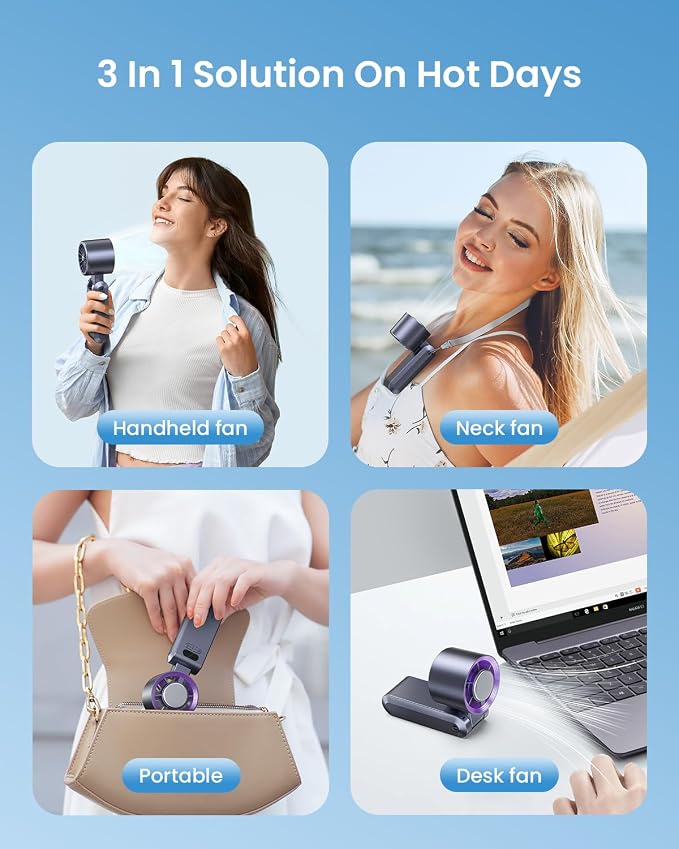 Handheld Portable Turbo Fan with Ice Cooler, Speed (1-199) Rechargeable Personal Fan[20000 RPM] Small Pocket Fans for Travel/Outdoor/Home/Office, Purple - Image 6