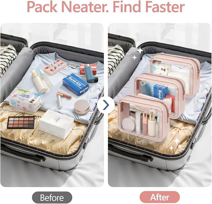 Clear Makeup Bag Foldable - TSA Approved Toiletry Bag for Travel | Metal Zipper, Reinforced Seam, Water Resistant, Medium for Carry-on, Large for Checked Luggage, for Car Storage Organizer - Image 8