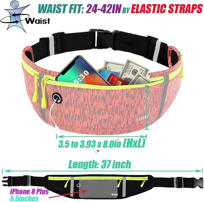 USHAKE Slim Running Belt, Workout Fanny Pack for Men Women,Exercise Waist Pack for Apple iPhone Holder, Runner Belt for Running Walking Cycling Camping Gym - Image 5