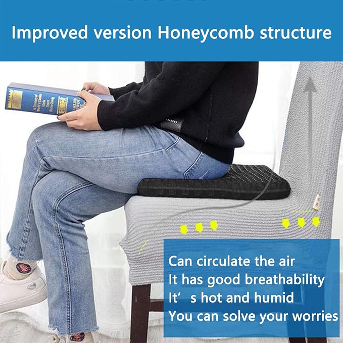 Gel Seat Cushion, for Long Sitting -Double Thick Gel Seat Cushion Breathable Honeycomb Chair Cushion with Non-Slip Cover for Office Chair Car, Wheelchair, Long Trips,Relief Sciatica Pain - Image 6