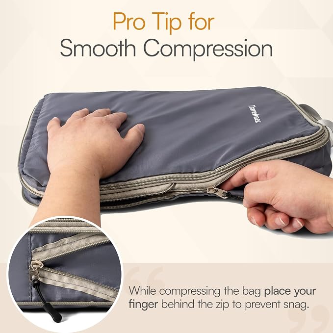 6 Set Large Compression Packing Cubes for travel. | Durable, Expandable and Lightweight Packing Cubes for Travel Compression with Laundry bag, Grey - Image 6