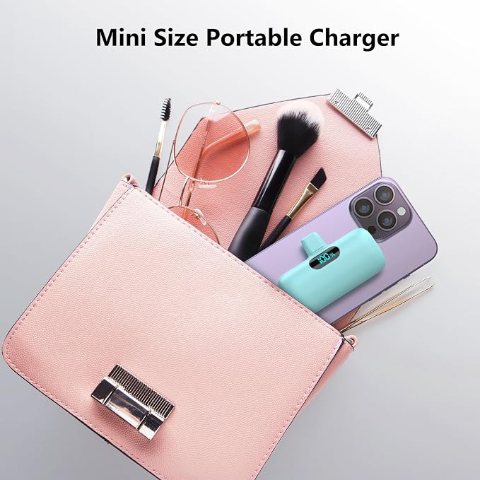 Mini Portable Charger USB C Power Bank,5000mAh PD Fast Charging Battery Pack Built-in USB-C Connector Travel Essential for iPhone17/Pro/17Pro Max/16e/Air/16 Plus/16Pro Max/15 All Series,Android Green - Image 4