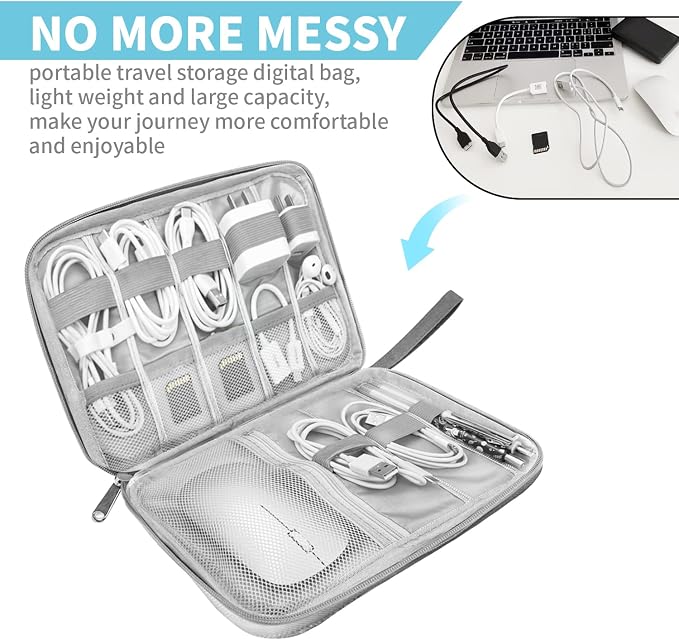 Lcsmaokin Electronics Organizer Travel Case,Electronic Accessories Storage Bag,Portable Waterproof Cable Organizer Bag,Travel Cord Organizer Bag for Small Charging Cord Storage,Cables,SD Card (Grey) - Image 2