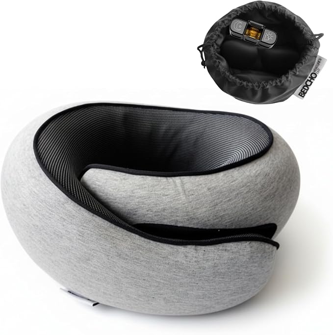 Travel Pillow for Airplane,Ergonomic Neck Support Memory Foam Scarf Pillows, Design Like a Cinnamon Roll, Soft & Comfy for Travel, Car, Train & Office, Adults & Kids, Includes 3D Eye Mask & Pill Case by BEDCHO