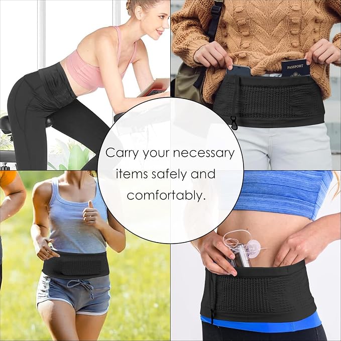 Slim Running Belt, No-Bounce Hidden Waist Pack with 360° Opening for Soft Flask, Cellphones, Keys or Gels, Black, Medium - Image 6