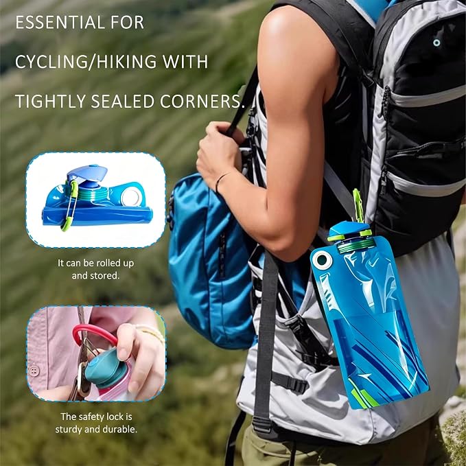 Collapsible Water Bottles With Carabiner,4 Pcs | 34 Ounce Foldable Water Bag,Bpa-Free Reusable Leakproof Water Bags,For Outdoor Sports Camping Traveling Biking Hiking - Image 6